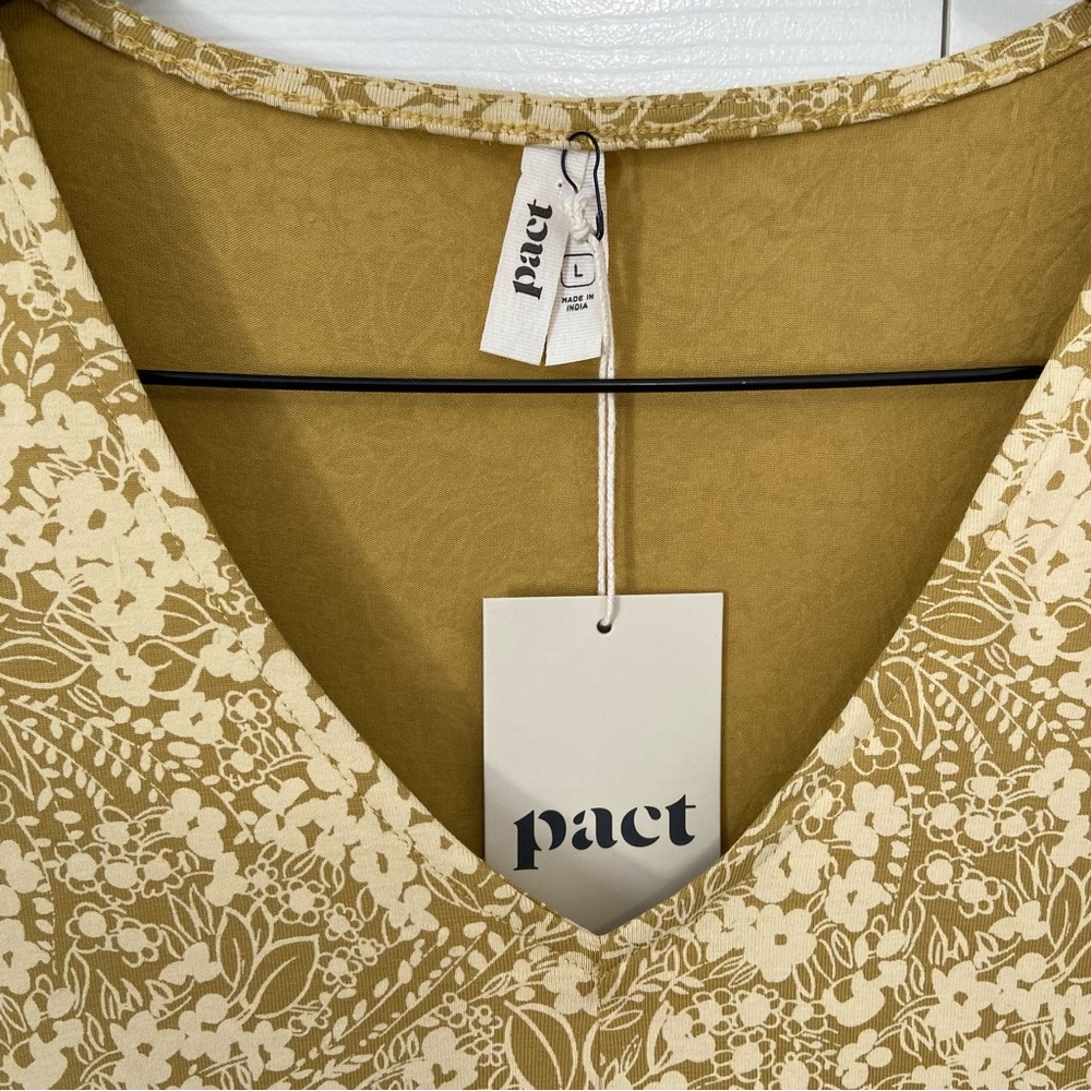 Pact Women's V-Neck Short Sleeve Floral Dress in Mustard - Picture 6 of 8